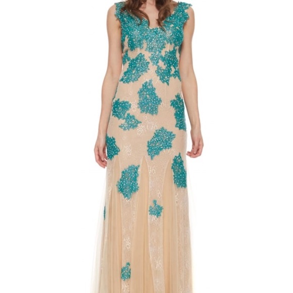 JOVANI Tan & Teal Lace Overlay Gown Size 4 #90164 - Picture 12 of 14